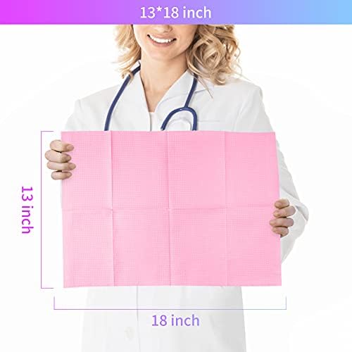Annhua 60 PCS Disposable Dental BidsWaterproof Table Covers for Tattoo, Scarf Towel for Dental Clinic Use, Tattoo, Feeding, Pink