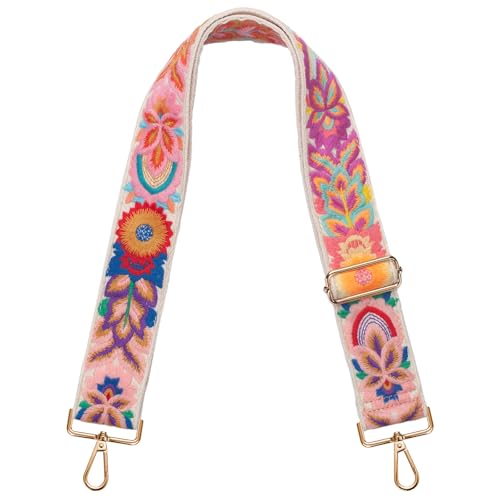 Image of Embroidery Flower Purse Straps Replacement Crossbody for Handbag, 2 Inch Wide Adjustable Guitar Bag Strap