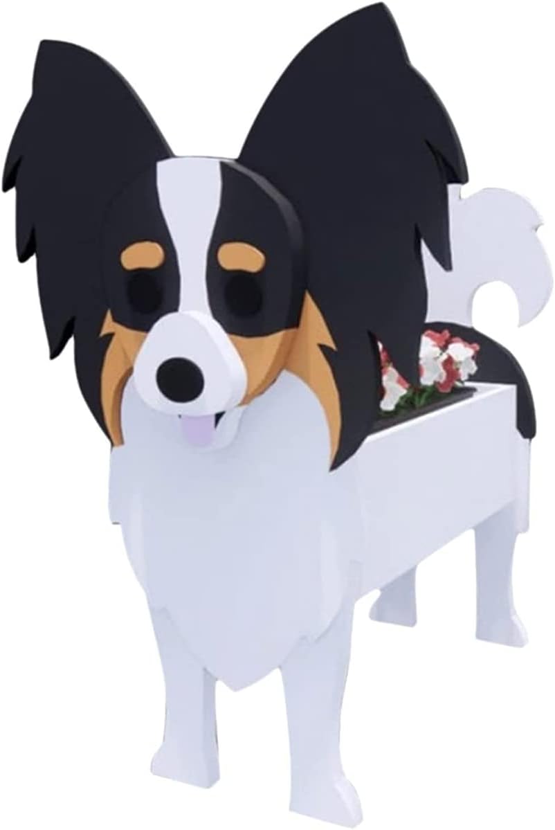 WZSONPlant Flower Pot Dog Planter Cute Ornament, Dog Flower Pot, Plant Container Holder PVC Material, for Garden Outdoor Indoor Decoratidog Flower Pot,Papillon,S