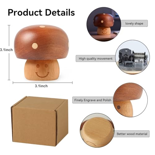 Kafete Edelweiss Tune Wood Adorable Mushroom Wind Up Music Box Mechanism Collectible Gift for Women Moms Teenagers for Birthday,Christmas Mother\'s Day Valentine\'s Day Table Décor Decoration