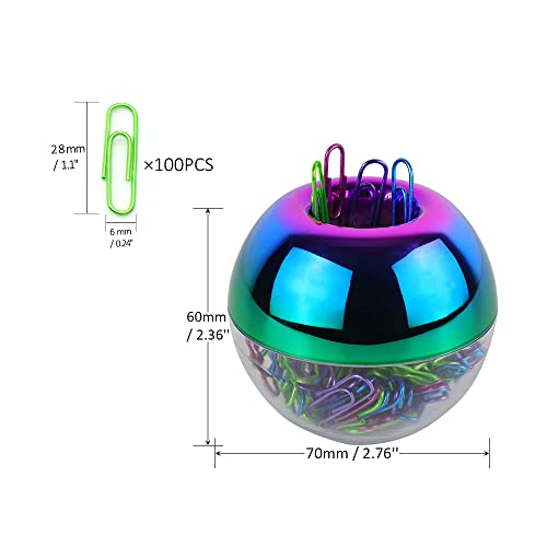 Cute Magnetic Paper Clip Holder For Desk, Small Clip Dispenser, 100Pcs 28Mm(1.1") Paper Clips Medium Size For Home Office Desk Accessories(Rainbow) #TOP1