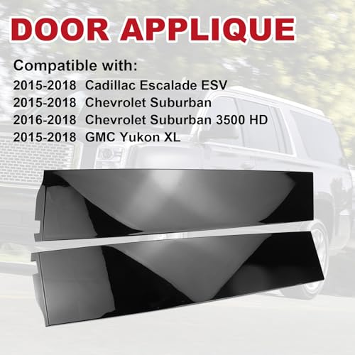 Pair Door Applique Rear Left and Right Rearward for Chevrolet Suburban 3500 HD for Cadillac Escalade ESV for GMC Yukon XL 2015-2018 Gloss Black Window Trim Molding Panel Replaces 926-247 926-248 by FEXON - Image 2