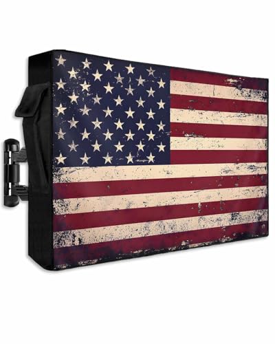 American Flag Vintage Outdoor TV Cover 60 to 65 Inch Weatherproof, Rustic 600D Oxford Waterproof TV Covers with Zipper, Stars And Stripes US Flag Outside Flat TV Screen Protector Size 58"Wx37"Hx4.5"D