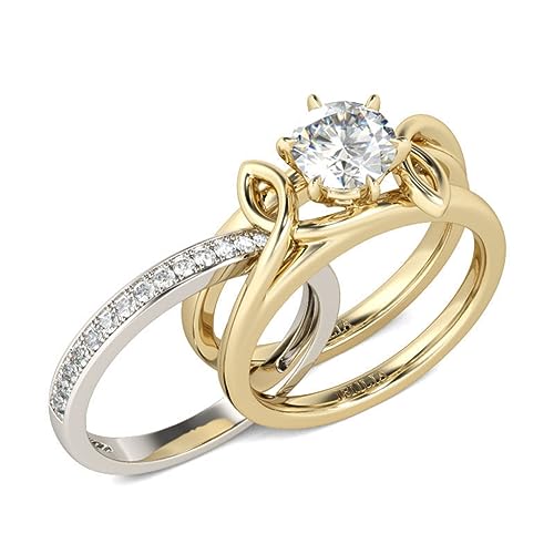 Jeulia 2.5 ct Women Gold Wedding Ring Set 925 Sterling Silver Twist Band Engagement Ring Round Cut Diamond Twist Rings Anniversary Promise with Jewelry Gift Box