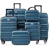 HRVEOCEI 6 Piece Luggage Set, Expandable Hard Shell Luggage Sets, Lightweight Suitcase Sets with Spinner Wheels/Tsa Lock / 2 Underseat Carry-on Inky Blue