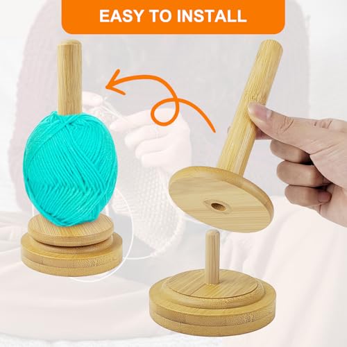 Tragbarer Garnhalter aus Holz, Holzspinn garn und Fadenhalter, Wollwickler Garnrollenhalter, Wollabwickler mit Kugellager, Garnhalter Dispenser Drehender, für Nähbegeisterte (Natürliche Holzfarbe)