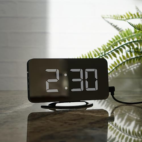Limitless Digiclock Led Alarm Clock With Reflective Mirrored Finish And Dual Usb Charger (Black) #TOP4