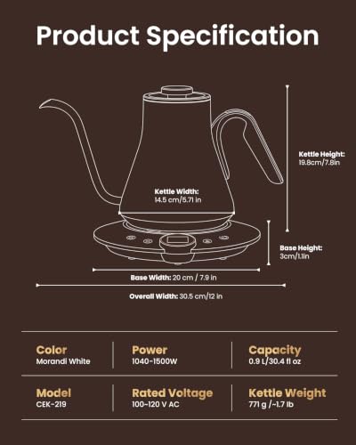 Image of INTASTING Gooseneck Electric Kettle, ±1℉ Temperature Control, Stainless Steel Inner, Quick Heating, for Pour Over Coffee, Brew Tea, Boil Hot Water, 1500W /0.9L (Morandi White)