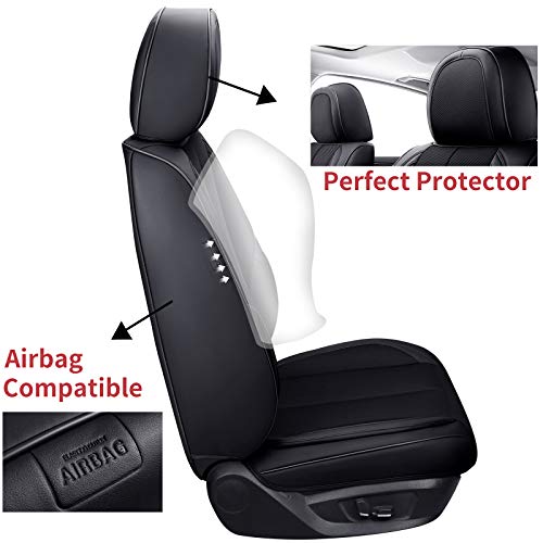 Coverado Front Seat Covers, 2 Pieces Universal Seat Covers For Cars, Breathable Fabric & Leather Car Seat Protectors, Car Seat Cushions Universal Auto Accessories Fit For Most Sedans Suv Truck, Black #TOP3
