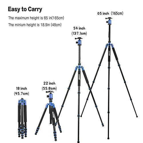 Zomei Z818 Tall Camera Tripod 65'' Aluminium Alloy Monopod With 360 Panorama Ball Head Quick Release Plate(Blue) #TOP5