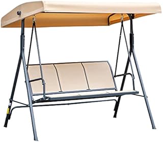 Outsunny 3 Seater Swing Chair Garden Swing Seat Outdoor Hammock w/ Canopy Steel Frame - Beige