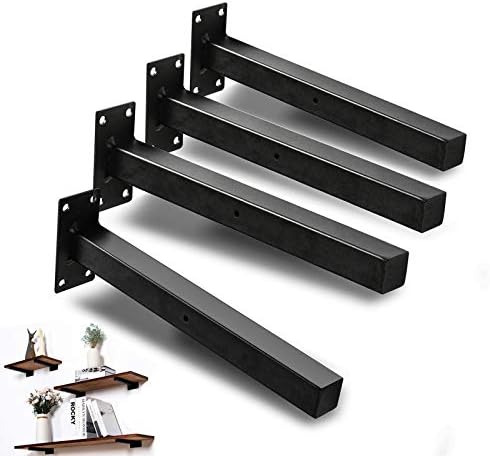 Shelf Brackets,Brackets for Shelves 8 Inch, Industrial Floating Bracket,Wall Mounted Heavy Duty Rustic Shelf Brackets, Decorative Shelving, Shelf Supports Black 4 Pack