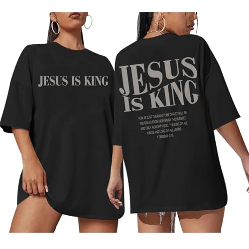 Oversized Tshirts for Women Christian Jesus is King Shirt Faith Religious Sayings Tees Loose Casual Bible Verse Tops