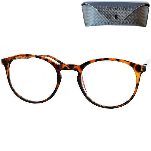 Klasyczne nerd okulary do czytania z filtrem niebieskiego światła z dużymi okrągłymi przezroczystymi szkłami, gratis etui na okulary, oprawka z tworzywa sztucznego (brąz), okulary anty-niebieskie, damskie i męskie +1,5 dioptrii