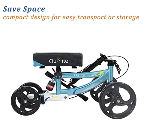 Ousite Foldable Steerable Knee Walker Crutch Alternative，Deluxe Medical Scooter Double Handbrake,For Adults Injured Ankle & Foot Recovery Scooter(Blue) #TOP4