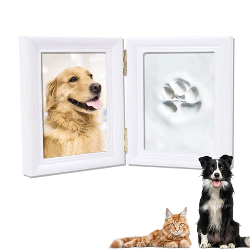 Toulifly Juego de Huellas de Patas para Perro y Gato, Marco de Fotos y Huellas de Patas, Marco De Foto De Mascota, Juego de Huellas de Perro y Gato, Marco De Fotos DIY De Madera con Arcilla