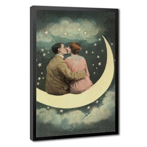 Toile couple lune vintage : habillez un mur blanc de bureau avec élégance
