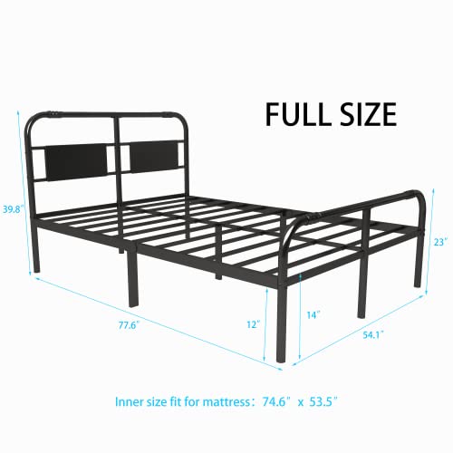 Emiosmt 14 Inch Full Size Bed Frame With Headboard And Footboard,Heavy Duty 2500Lbs Steel Support Metal Platform No Box Spring Needed,Easy Assembly,Sturdy Round Tube,Full Size Frame #TOP1