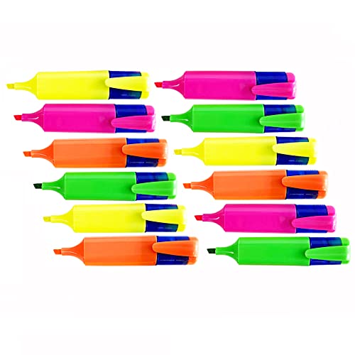 SOL 12pk Highlighters | Chisel Tip Marker Pen | Highlighter Pens Multipack | Assorted Colours Highlighter Pens | Office Stationary Supplies | Fluorescent Ink Highlighters
