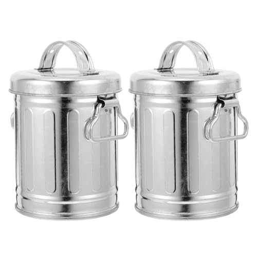 TOYZFRIENDY Cenicero Metálico Galvanizado con Tapa 2 Piezas Cubo de Cenizas Portátil para Escritorio Bandeja a Prueba de Viento para Hogar Oficina y Bar Diseño Retro Vintage Color Plata