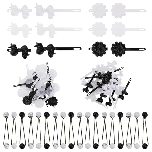 Yolev 72 Pieces Self Hinge Plastic Hair Barrettes for Girls Bowknot and Flower Hair Clips Cute Hair Barrettes 80s 90s Hair Barrette Hair Clip for Girls (Black/White/Transparent)