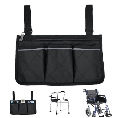 KASESSS 2 PCS Wheelchair Bag, Wheelchair Bags for Back of Chair Elderly, Wheelchair Side Bag Durable, Wheelchair Armrest Bag with Reflective Stripe, Wheelchair Storage Bag for Seniors,Adults (Black)