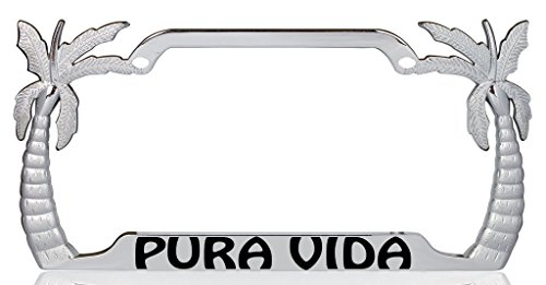 Pura Vida Palm Tree Design Chrome Metal Auto License Plate Frame Car Tag Holder with car banner flag