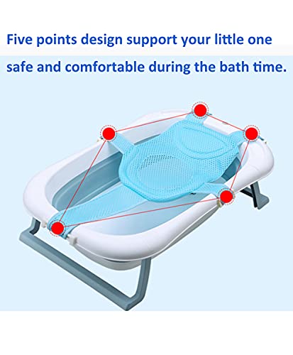 Image of Breathable Mesh Newborn Baby Bath Mat Floating Foam Baby Tub Pillow Adjustable Non-Slip Bath Seat Pad Bath Cushion for Bathtub for 0-18 Months (Style 2-Blue(mesh)) (Blue)
