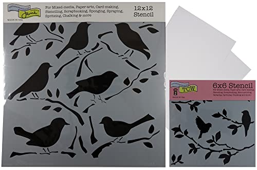 Vogelschablonen zum Malen auf Holz,und Wand, Leinwand,Vögel Schablone groß 30.5x30.5 cm, klein 15.2x15.2 cm,Vogel auf Ästen Schablonen-Design für Basteln, Silhouette, Tagebuch, Set mit 2 Kartons Cover