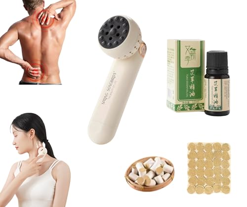 SPRING SONGBIRDS Upgraded Design Moxibustion Gua Sha Kit with Natural Bian Stone, Moxa Herbal Skincare | Stone Massage Kit for Relaxation & Self-Care
