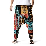 KEPUTAY Men Women Cotton Baggy Hippie Yoga Harem Pants Funky Printed Plus Size Trousers (Large, Color 5)