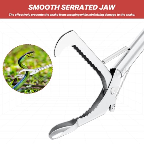 Image of 50 inch Collapsible Snake Grabber Tongs, Stainless Steel Snake Catcher Tool | Wide Jaws & Non-Slip Handle - Humane Reptile Handling Tool for Home, Yard & Outdoor Safety