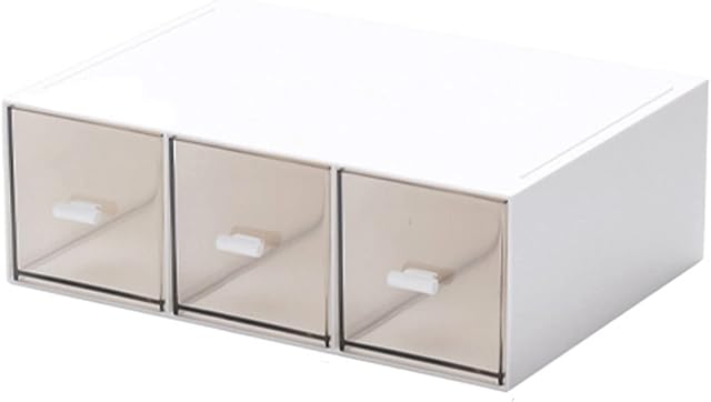 Desktop Drawer Organizer, Stackable Storage Drawers, Plastic White Desk Organizers Great for Office School Home - Large 3 Drawers (White)