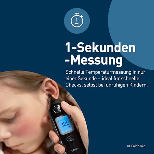 OMRON Gentle Temp 533 Digitales Infrarot-Ohrthermometer für Kinder und Erwachsene, schnelle 1-Sekunden-Messung und Sonde ohne Schutzhülle, Schwarz