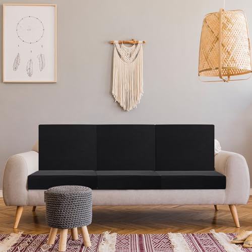 Newwiee 8 Patio Stretch Sofa Cushion Covers Outdoor Cushion Covers Replacement Couch Slipcovers Sofa Seat Cover Soft Chair Cover Furniture Protector for Pet (Black)