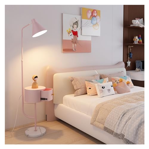 Lámpara de pie beige de diseño moderno con mesa auxiliar integrada y bombilla LED para oficina 2