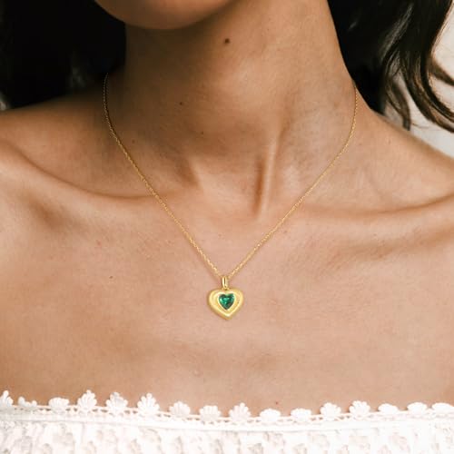 LEONIDS Dainty 14K Gold Love Heart Necklaces for Women | 1Carat Lab-Grown Emerald Heart Pendant with Hairline Detailing | 925 Sterling Silver Jewelry Gifts for Birthday3