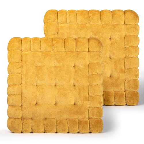 BESCH Cojines para Silla Cuadrados Forma de Galleta 40cmØ - Cojín de Asiento Suave y Cómoda, Ideal para Decoración de Hogar y Terraza (Cuadrados Amarillo, Pack 2)