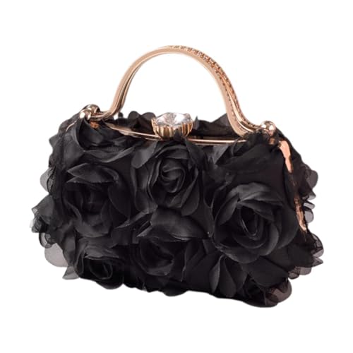 Pochette main de soirée haut de gamme avec chaîne détachable et rose en relief