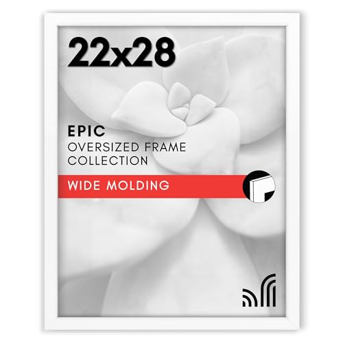 Americanflat 22x28 Poster Frame with Polished Plexiglass - White Picture Frame - Wide Photo Frames Made of Engineered Wood for Vertical or Horizontal Wall Display - Epic Collection - White