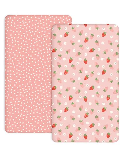 Image of Crib Sheets for Boys and Girls, 2 Pack Fitted Baby Sheets for Standard Toddler Mattress 28 inch x 52 inch, Soft Breathable Jersey Knit Baby Bedding (Blush Berry)