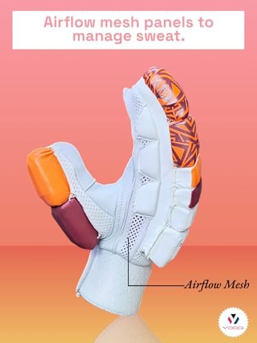 YOOGI Victory Cricket Batting Gloves for Boys/Youth/Men, Batsman, Padded, Lightweight, Breathable (RH, Mens)