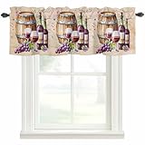Homechoid Wine Theme Curtain Valance for Windows/Living Room/Kitchen/Bathroom/Farmhouse, Farmhouse Barrel Purple Grapes Kraft Paper Short Rod Pocket Tier Curtain Window Treatment, 1 Panel 54''x18''