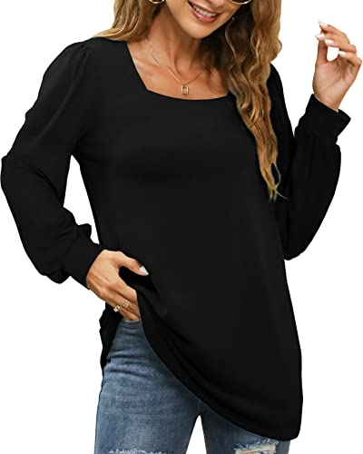 Womens Long Sleeve Tops Casual Fall Sweaters Loose Fit Shirts Black Xl #TOP1