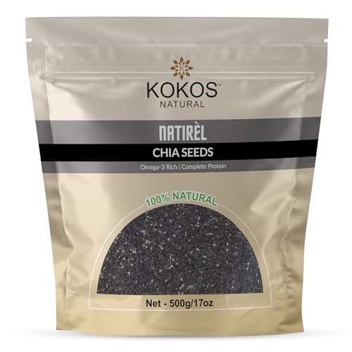 Image of Kokos Natural Chia Seeds - 500 Gm (Pack of 1) | Raw, Unroasted & Nutrient-Dense Seeds | Rich in Fiber, Omega-3 & Plant Protein | Best For Weight Management, Gut Health & Energy | Vegan Superfood & Healthy Snack