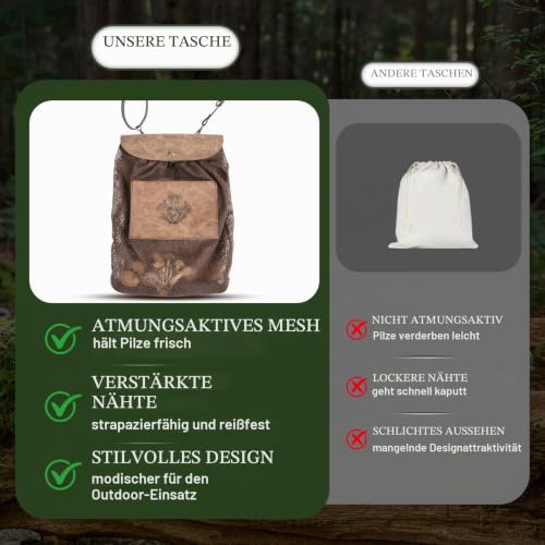 Foto von DRACHENADER Pilzkorb zum Umhängen mit Atmungsaktivem Netz – Faltbare pilztasche zur Platzsparenden Aufbewahrung, Pilz Sammeltasche und Jagdtasche für Frische Pilze, mit Verstellbarem Schultergurt