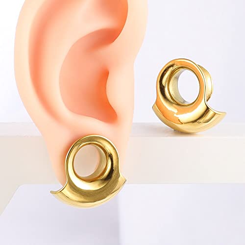 Earblity 2Pcs 10Mm/00G Gold Cuff Lobes Gauges For Ears Basic Ear Plugs Tunnels For Stretched Ears Hypoallergenic 316 Stainless Steel Ear Body Piercing Jewelry For Women Men #TOP6