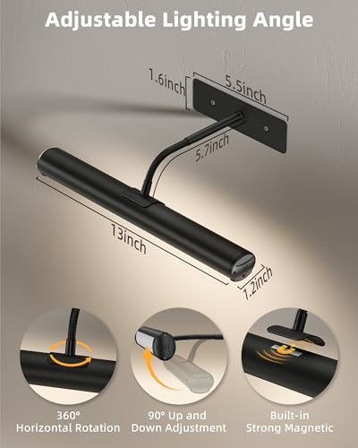 Image of EZVALO 13-Inch Wireless Picture Light, 4000mAh Rechargeable Battery LED Art Light with Remote, Dimmable 3 Color Temps Painting Light for Living Room, Bedroom, Hallway (Black)