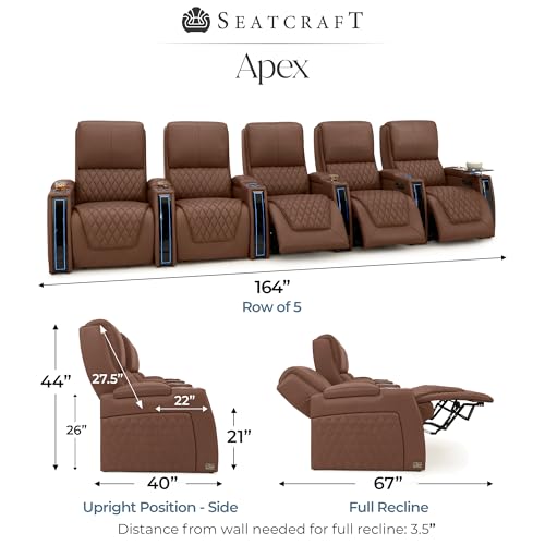 Image of Seatcraft Apex Home Theater Seating Tobacco Row of 2 | Italian Leather, Wall Hugger, Zero Gravity, Powered Headrest & Lumbar, Power Recline, Zero Gap