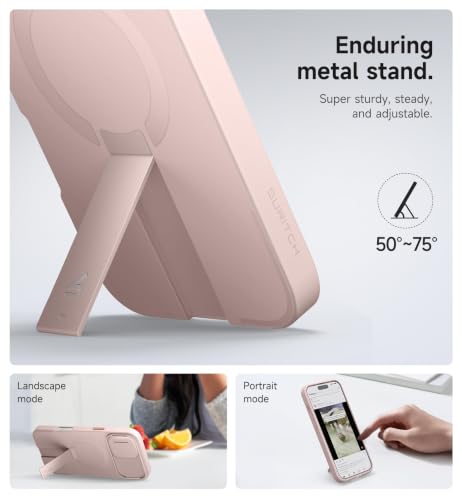Image of SURITCH for iPhone 16 Plus Case with Magnetic Camera Slide Cover and Adjustable Kickstand, Compatible with MagSafe, Shockproof Bumper Case Slim Protective Cover for iPhone 16 Plus 6.7 Inch, Pink